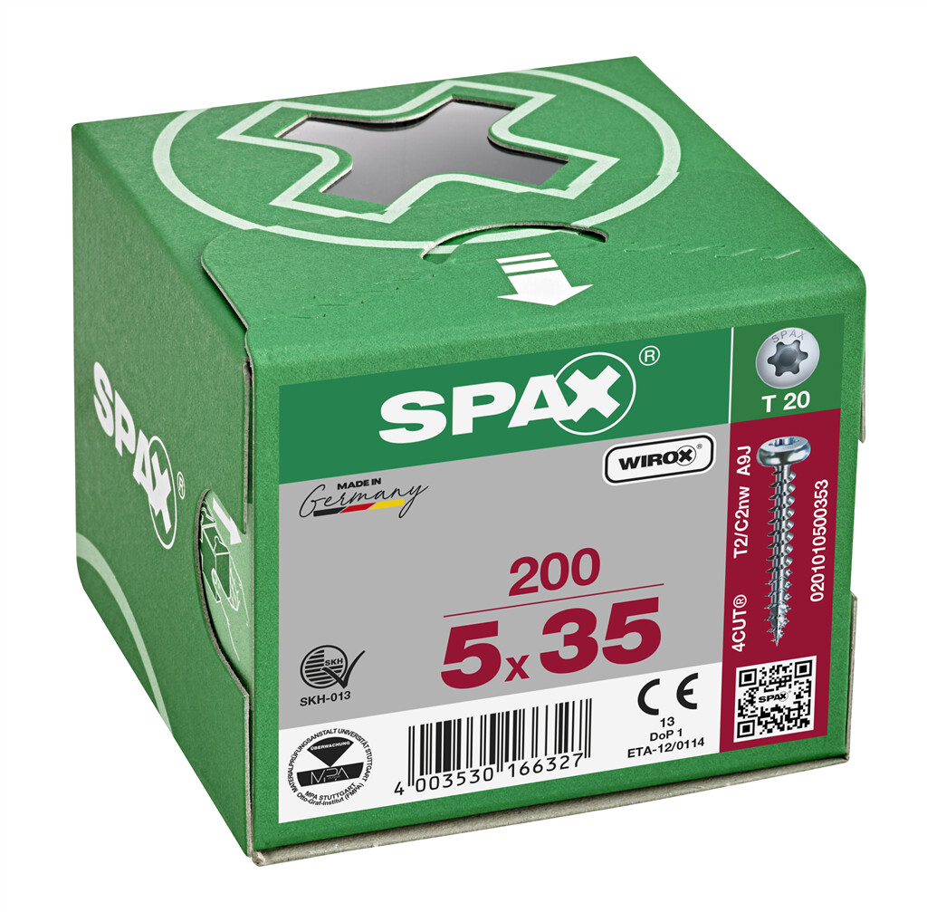 SPAX 5 x 35 Halbrundkopf Vollgewinde VE=200 Stk. WIROX T-STARplus 20  4CUT